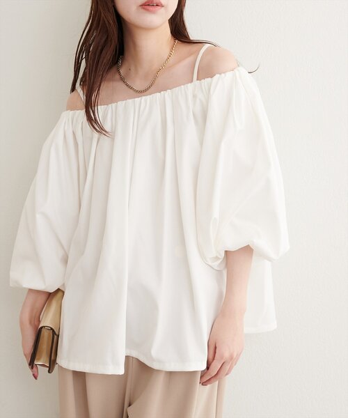 natural couture(ナチュラルクチュール)の「マルチWAYバルーンブラウス(シャツ/ブラウス・レディース・ドット/オフホワイト/グレイッシュベージュ/ブラウン/ブラック・FREE)」の6枚目の写真