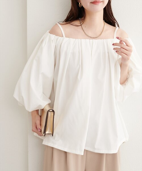 natural couture(ナチュラルクチュール)の「マルチWAYバルーンブラウス(シャツ/ブラウス・レディース・ドット/オフホワイト/グレイッシュベージュ/ブラウン/ブラック・FREE)」の7枚目の写真