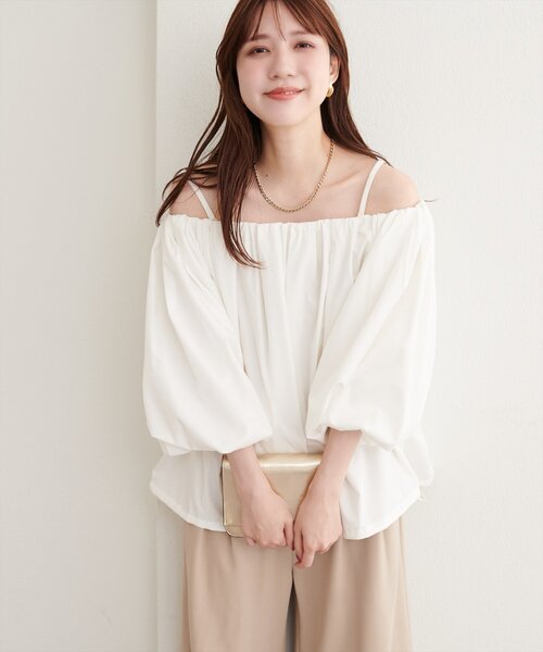 natural couture(ナチュラルクチュール)の「マルチWAYバルーンブラウス(シャツ/ブラウス・レディース・ドット/オフホワイト/グレイッシュベージュ/ブラウン/ブラック・FREE)」の8枚目の写真