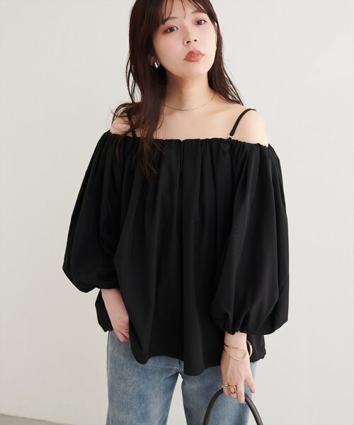 natural couture(ナチュラルクチュール)の「マルチWAYバルーンブラウス(シャツ/ブラウス・レディース・ドット/オフホワイト/グレイッシュベージュ/ブラウン/ブラック・FREE)」の12枚目の写真