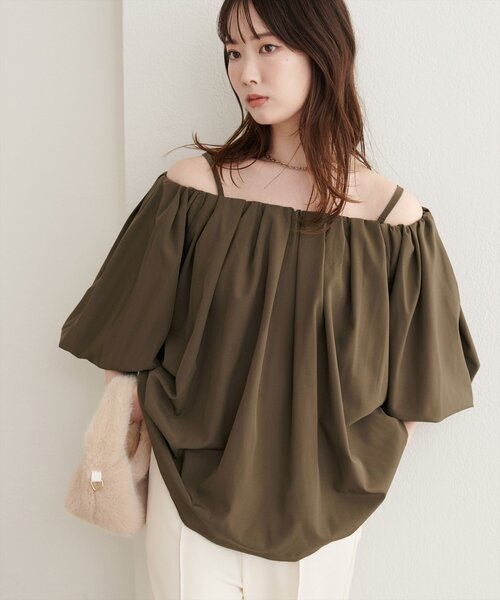 natural couture(ナチュラルクチュール)の「マルチWAYバルーンブラウス(シャツ/ブラウス・レディース・ドット/オフホワイト/グレイッシュベージュ/ブラウン/ブラック・FREE)」の16枚目の写真