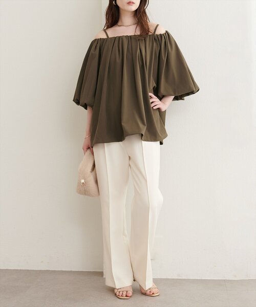 natural couture(ナチュラルクチュール)の「マルチWAYバルーンブラウス(シャツ/ブラウス・レディース・ドット/オフホワイト/グレイッシュベージュ/ブラウン/ブラック・FREE)」の17枚目の写真