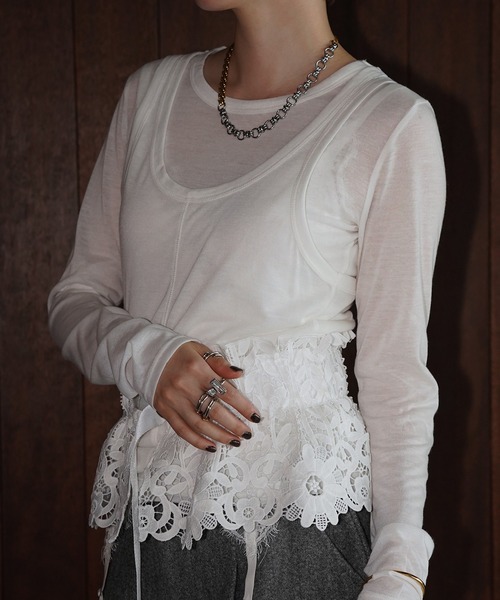 chuclla(チュクラ)の「レイヤードライク ロングスリーブトップス chw26a103(Tシャツ/カットソー・レディース・グレー/ホワイト・FREE)」の2枚目の写真