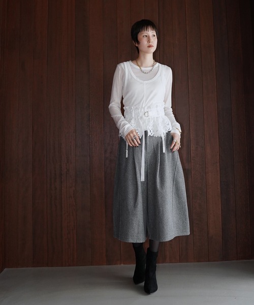 chuclla(チュクラ)の「レイヤードライク ロングスリーブトップス chw26a103(Tシャツ/カットソー・レディース・グレー/ホワイト・FREE)」の4枚目の写真