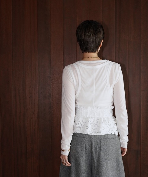 chuclla(チュクラ)の「レイヤードライク ロングスリーブトップス chw26a103(Tシャツ/カットソー・レディース・グレー/ホワイト・FREE)」の5枚目の写真