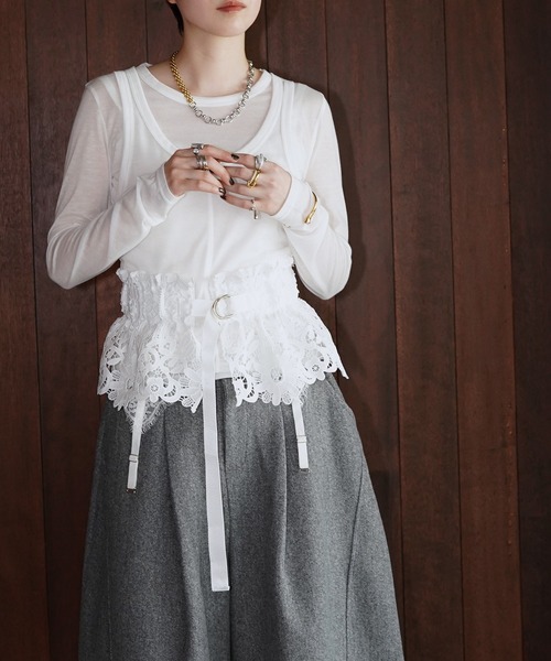 chuclla(チュクラ)の「レイヤードライク ロングスリーブトップス chw26a103(Tシャツ/カットソー・レディース・グレー/ホワイト・FREE)」の6枚目の写真