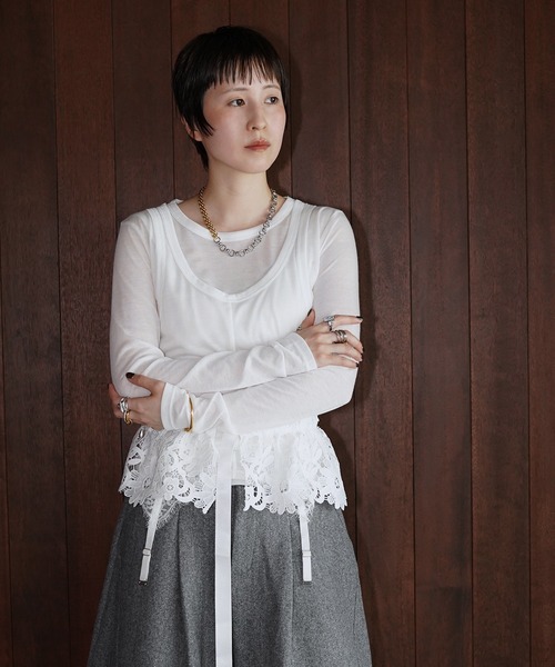 chuclla(チュクラ)の「レイヤードライク ロングスリーブトップス chw26a103(Tシャツ/カットソー・レディース・グレー/ホワイト・FREE)」の8枚目の写真