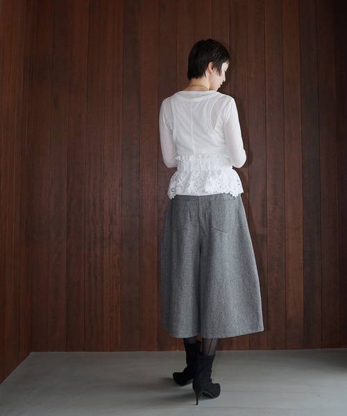 chuclla(チュクラ)の「レイヤードライク ロングスリーブトップス chw26a103(Tシャツ/カットソー・レディース・グレー/ホワイト・FREE)」の9枚目の写真