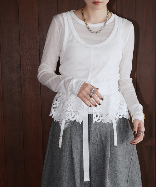 chuclla(チュクラ)の「レイヤードライク ロングスリーブトップス chw26a103(Tシャツ/カットソー・レディース・グレー/ホワイト・FREE)」の10枚目の写真