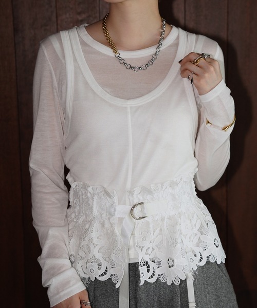 chuclla(チュクラ)の「レイヤードライク ロングスリーブトップス chw26a103(Tシャツ/カットソー・レディース・グレー/ホワイト・FREE)」の11枚目の写真