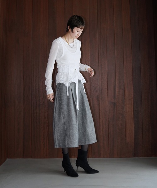 chuclla(チュクラ)の「レイヤードライク ロングスリーブトップス chw26a103(Tシャツ/カットソー・レディース・グレー/ホワイト・FREE)」の12枚目の写真