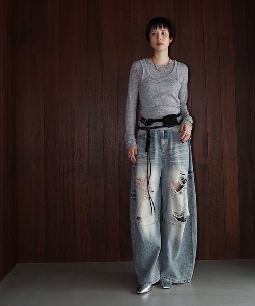 chuclla(チュクラ)の「レイヤードライク ロングスリーブトップス chw26a103(Tシャツ/カットソー・レディース・グレー/ホワイト・FREE)」の17枚目の写真
