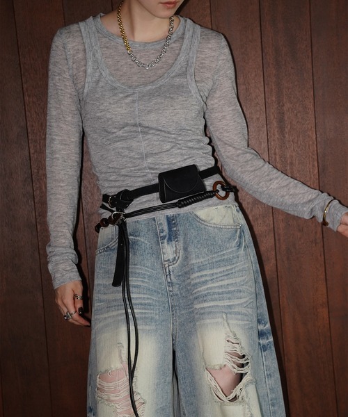 chuclla(チュクラ)の「レイヤードライク ロングスリーブトップス chw26a103(Tシャツ/カットソー・レディース・グレー/ホワイト・FREE)」の22枚目の写真