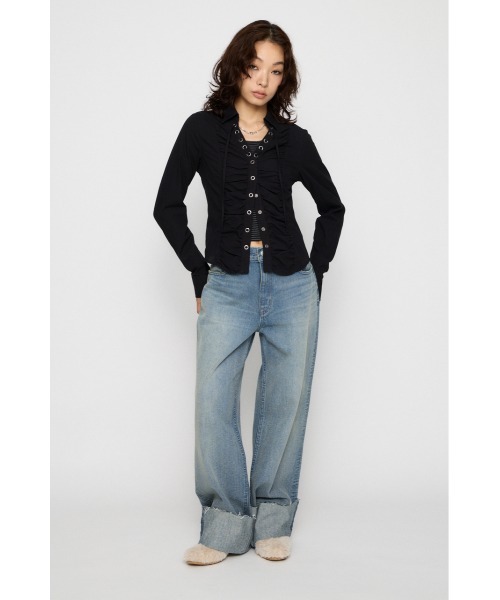 LAGUA GEM(ラグアジェム)の「V NECK GATHER シャツ(シャツ/ブラウス・レディース・オフホワイト/ブラック/カーキ・FREE)」の7枚目の写真