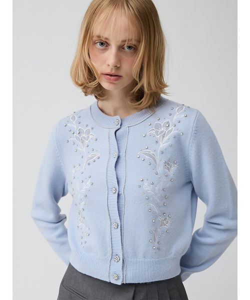 LILY BROWN（リリーブラウン）の「[L.B CANDY STOCK] Lilyエンブロイダリービジューカーディガン（カーディガン/ボレロ・レディース・ネイビー/アイボリー/ライトブルー・F）」の2枚目の写真