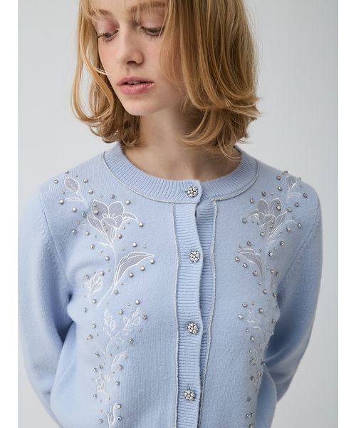 LILY BROWN（リリーブラウン）の「[L.B CANDY STOCK] Lilyエンブロイダリービジューカーディガン（カーディガン/ボレロ・レディース・ネイビー/アイボリー/ライトブルー・F）」の5枚目の写真