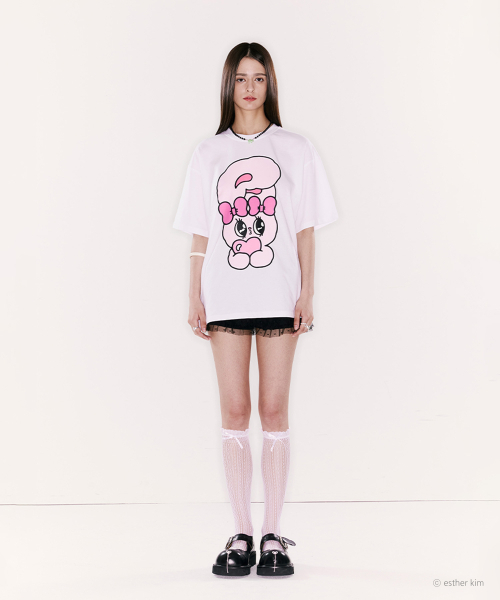 TEUMGYUL(トゥムギョル)の「バニーグラフィック オーバーサイズTシャツ ホワイト(Tシャツ/カットソー・レディース・その他・FREE)」の5枚目の写真