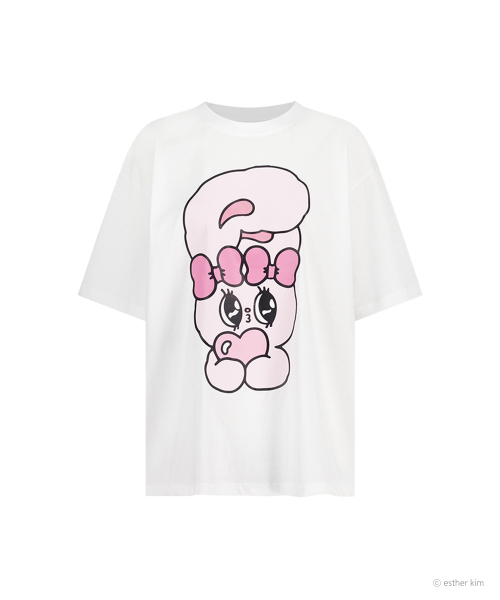 TEUMGYUL(トゥムギョル)の「バニーグラフィック オーバーサイズTシャツ ホワイト(Tシャツ/カットソー・レディース・その他・FREE)」の3枚目の写真