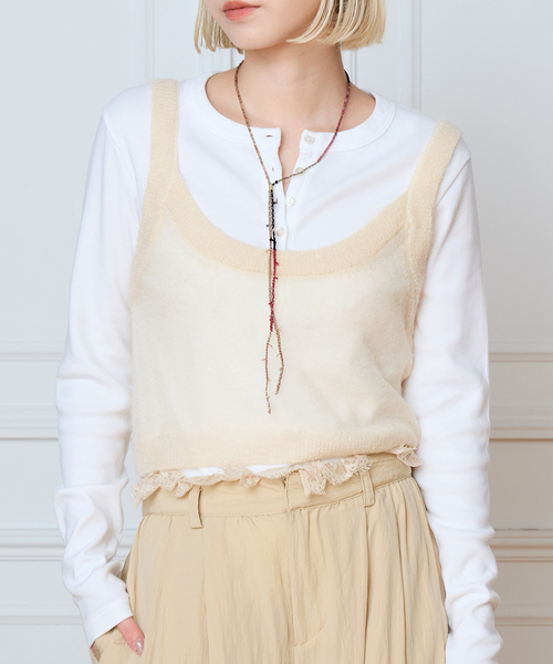 IENA LA BOUCLE(イエナラブークル)の「IENA LA BOUCLE モヘヤMIXキャミタンク(ニット/セーター・レディース・アイボリー/グリーン・FREE)」の1枚目の写真