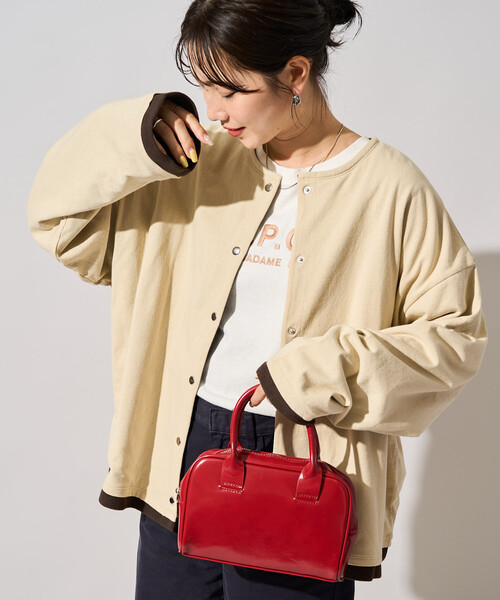 FREAK'S STORE(フリークスストア)の「限定展開 裏配色 フリース スナップ カーディガン(カーディガン/ボレロ・レディース・ナチュラル/ブラウン/グレー/ネイビー/ブラック・フリ-)」の4枚目の写真