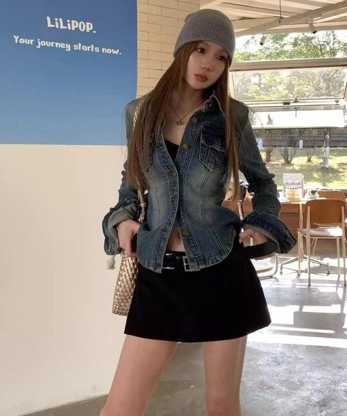 Aelina(エリナ)の「襟付きタイトデニムトップス(デニムジャケット・レディース・ブルー・M/S/L)」の19枚目の写真