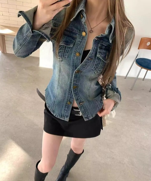 Aelina(エリナ)の「襟付きタイトデニムトップス(デニムジャケット・レディース・ブルー・M/S/L)」の20枚目の写真