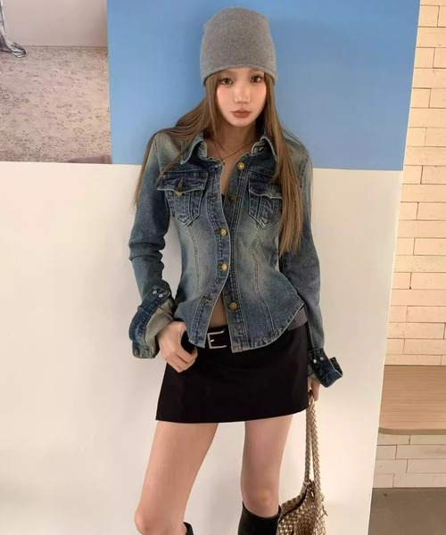 Aelina(エリナ)の「襟付きタイトデニムトップス(デニムジャケット・レディース・ブルー・M/S/L)」の21枚目の写真