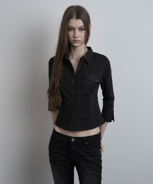INEGI(イネギ)の「Sleek Pocket Shirt (black)(シャツ/ブラウス・レディース・その他・ONE SIZE)」の2枚目の写真
