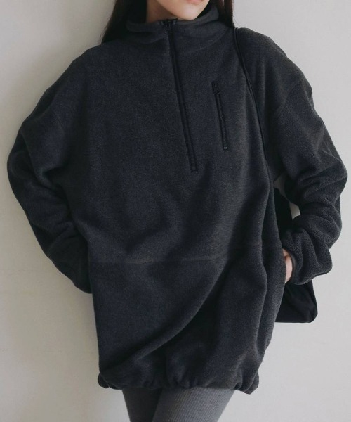 anuke（アンヌーク）の「Fleece 2way Onepiece 62620307（ワンピース・レディース・チャコールグレー/オフホワイト・38/36）」の2枚目の写真
