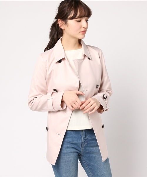 Honeys（ハニーズ）の「ショート丈トレンチコート（トレンチコート・レディース・ピンク/ライトベージュ/ブルー・L/M）」の3枚目の写真