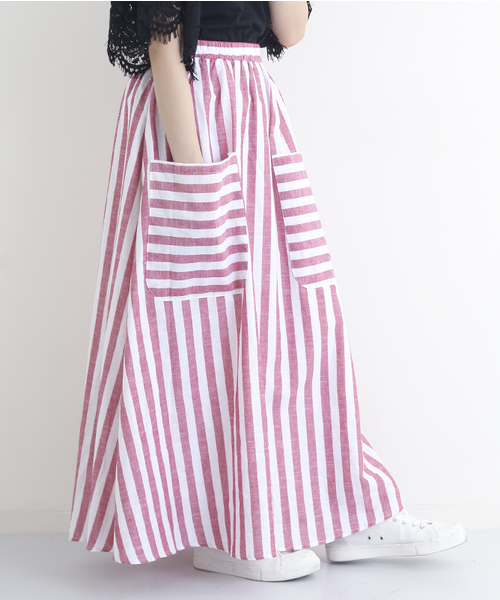MERLOT（メルロー）の「ボーダーポケットストライプフレアスカート2946（スカート・レディース・ネイビー/レッド・FREE）」の2枚目の写真