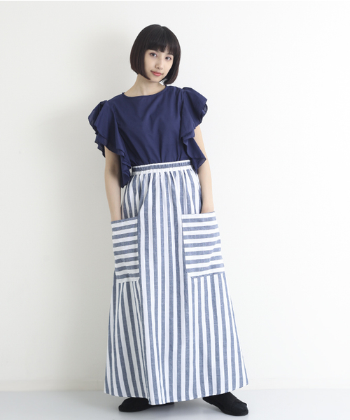 MERLOT（メルロー）の「ボーダーポケットストライプフレアスカート2946（スカート・レディース・ネイビー/レッド・FREE）」の5枚目の写真
