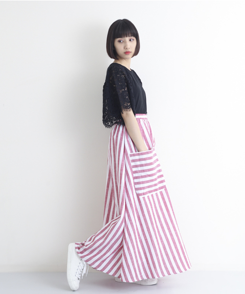 MERLOT（メルロー）の「ボーダーポケットストライプフレアスカート2946（スカート・レディース・ネイビー/レッド・FREE）」の7枚目の写真