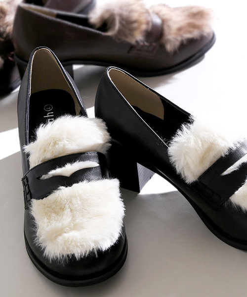 WEGO（ウィゴー）の「WEGO/ファー切替ローファー（ローファー・レディース・ホワイト/ブラック/ブラウン・LARGE/MEDIUM）」の2枚目の写真