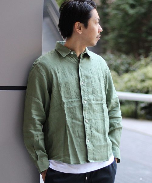 JOURNAL STANDARD relume（ジャーナルスタンダード　レリューム）の「No.66リネン オーバーダイシャツ#（シャツ/ブラウス・メンズ・レッド系その他/ホワイト/ネイビー/グレー/カーキ/サックスブルー・L/M/S）」の10枚目の写真
