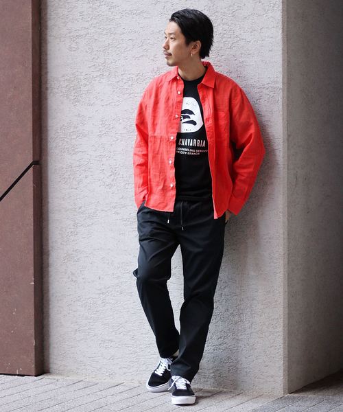 JOURNAL STANDARD relume（ジャーナルスタンダード　レリューム）の「No.66リネン オーバーダイシャツ#（シャツ/ブラウス・メンズ・レッド系その他/ホワイト/ネイビー/グレー/カーキ/サックスブルー・L/M/S）」の7枚目の写真