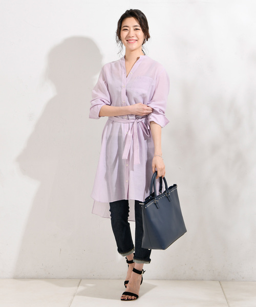 RIVE DROITE（リヴドロワ）の「スパンボイルロングシャツワンピース（ワンピース・レディース・ブラック/ベージュ/バイオレット・FREE）」の7枚目の写真