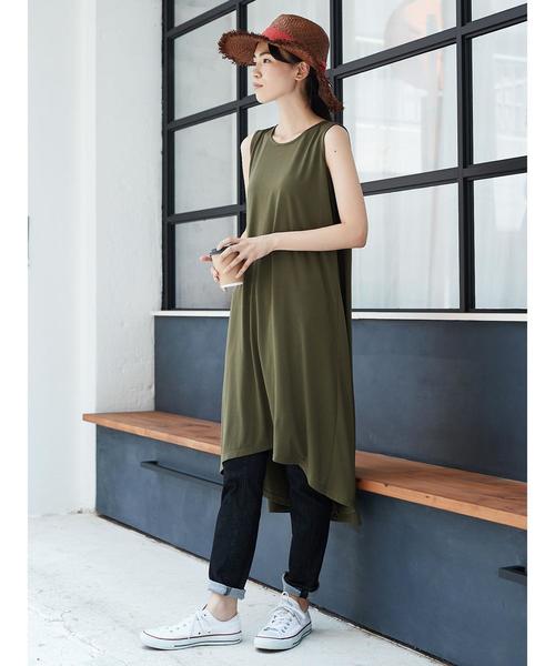 AMERICAN HOLIC(アメリカンホリック)の「イレヘムバックフレアノースリーブワンピース *(ワンピース・レディース・ブラック/カーキ/ブラウン/ブルー・FREE)」の9枚目の写真