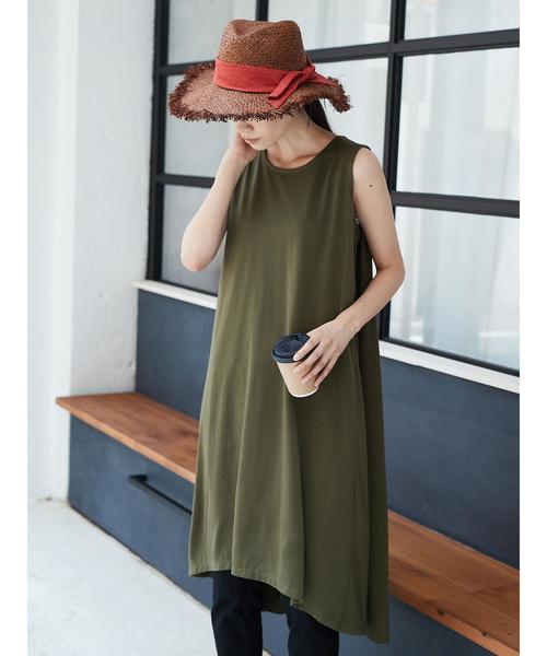 AMERICAN HOLIC(アメリカンホリック)の「イレヘムバックフレアノースリーブワンピース *(ワンピース・レディース・ブラック/カーキ/ブラウン/ブルー・FREE)」の12枚目の写真