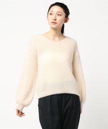 バルーンスリーブVネックモヘアタッチニットトップス＊レディース/セーター[C3573]神戸レタス