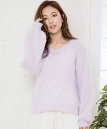 バルーンスリーブVネックモヘアタッチニットトップス＊レディース/セーター[C3573]神戸レタス