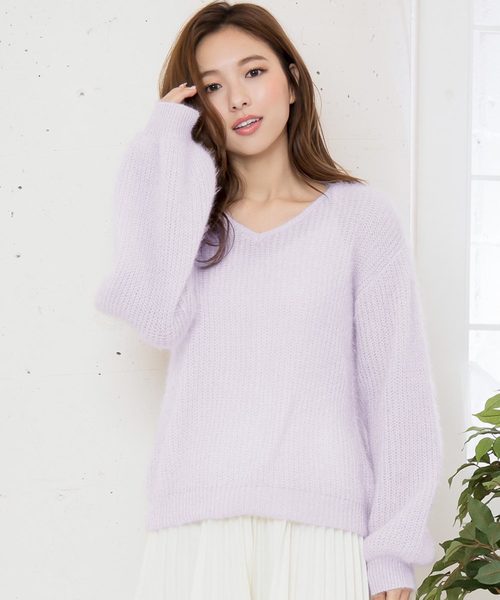 KOBE LETTUCE（コウベレタス）の「バルーンスリーブVネックモヘアタッチニットトップス＊レディース/セーター[C3573]神戸レタス（ニット/セーター・レディース・ベージュ/オフホワイト/ラベンダー・FREE）」の3枚目の写真