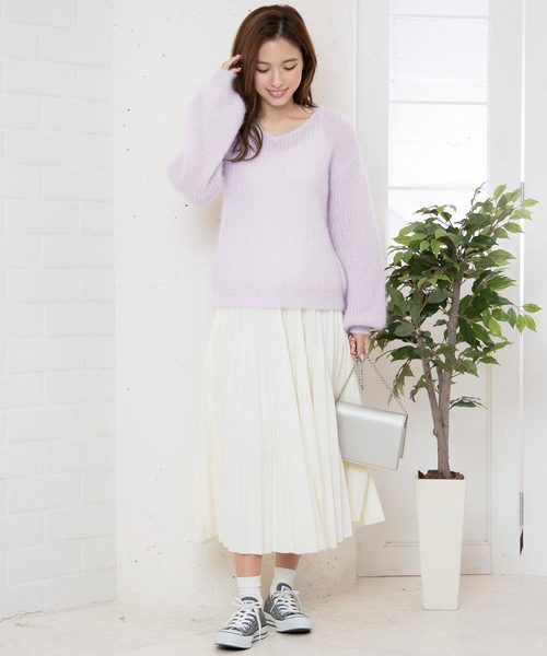 KOBE LETTUCE（コウベレタス）の「バルーンスリーブVネックモヘアタッチニットトップス＊レディース/セーター[C3573]神戸レタス（ニット/セーター・レディース・ベージュ/オフホワイト/ラベンダー・FREE）」の10枚目の写真