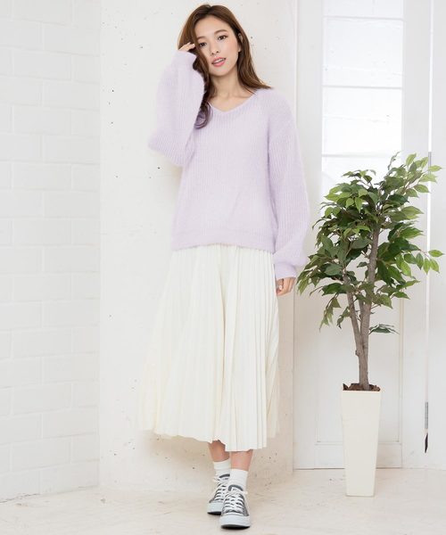 KOBE LETTUCE（コウベレタス）の「バルーンスリーブVネックモヘアタッチニットトップス＊レディース/セーター[C3573]神戸レタス（ニット/セーター・レディース・ベージュ/オフホワイト/ラベンダー・FREE）」の8枚目の写真