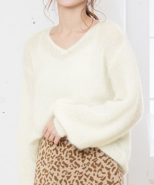 KOBE LETTUCE（コウベレタス）の「バルーンスリーブVネックモヘアタッチニットトップス＊レディース/セーター[C3573]神戸レタス（ニット/セーター・レディース・ベージュ/オフホワイト/ラベンダー・FREE）」の12枚目の写真