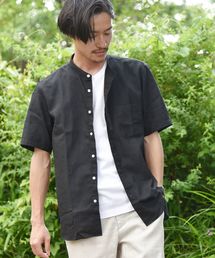 SHIPS | SC: COOLMAX(R) リネン バンドカラー ショートスリーブ シャツ(シャツ/ブラウス)