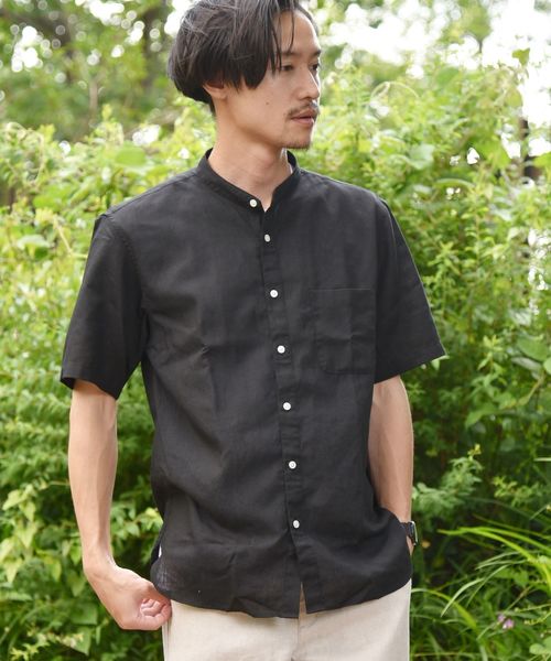 SHIPS(シップス)の「SC: COOLMAX(R) リネン バンドカラー ショートスリーブ シャツ(シャツ/ブラウス・メンズ・ホワイト/ブラック/ブルー・SMALL/MEDIUM/LARGE/X-LARGE)」の13枚目の写真