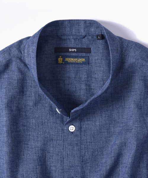 SHIPS(シップス)の「SC: COOLMAX(R) リネン バンドカラー ショートスリーブ シャツ(シャツ/ブラウス・メンズ・ホワイト/ブラック/ブルー・SMALL/MEDIUM/LARGE/X-LARGE)」の4枚目の写真