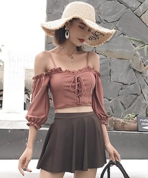 水着レディース オフショルダー2WAYバックフリルビキニ+スカート 2点セット【WEB限定】［大きいサイズ有］