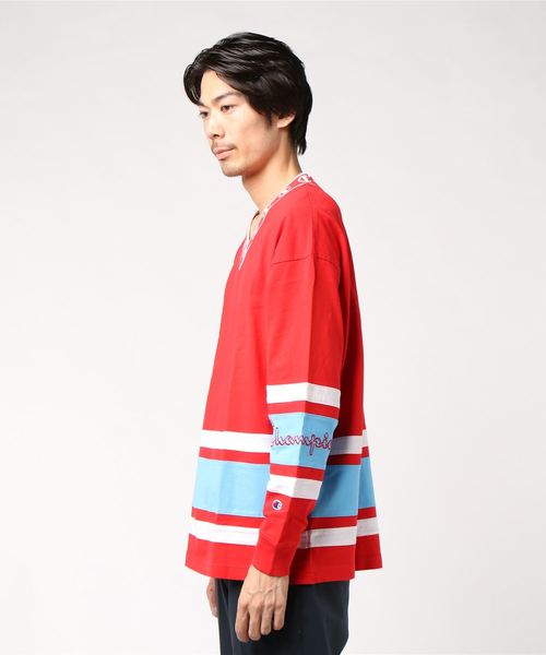 Champion(チャンピオン)の「Champion/チャンピオン FOOTBALL L/S TEE-C3-Q407(Tシャツ/カットソー・メンズ・ホワイト/ブラック/バイオレット・M/L/XL)」の4枚目の写真